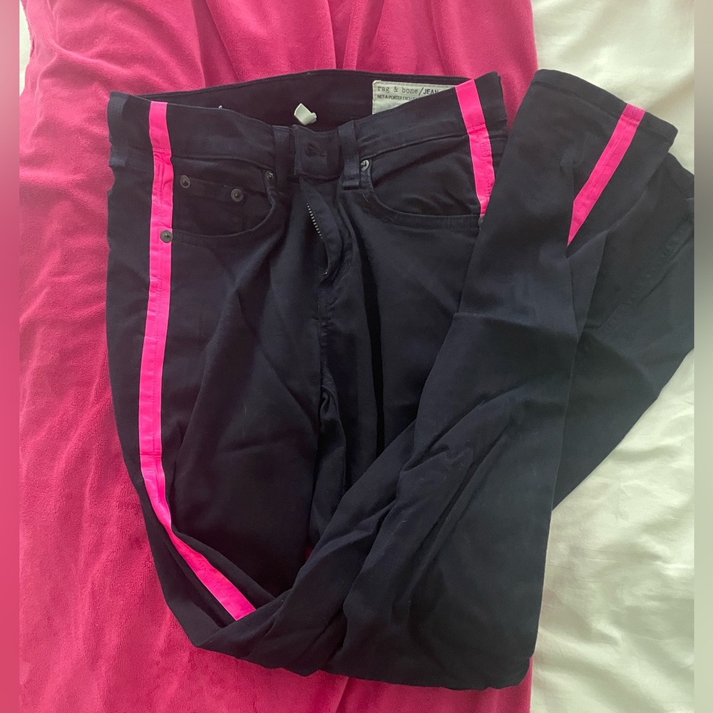 Net-a-Porter Exclusive Rag and Bone Skinny Jeans with Neon Pink Stripe